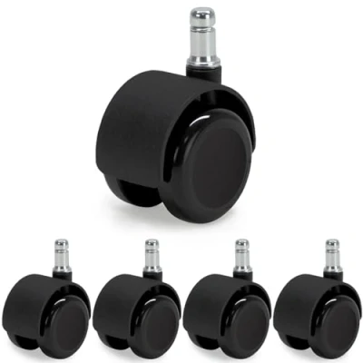 Imagen de Waytex 78600 Ruedas autofrenantes para silla de oficina Auto freno sillón cargado diámetro 50 mm, suelos duros, parquet, laminado, azulejos Juego 5 Color negro