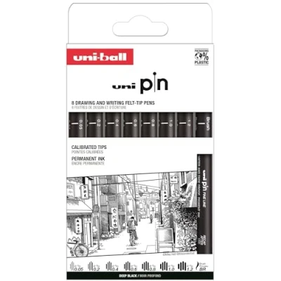 Imagen de Uni Ball Estuche PIN de 8 piezas marcadores calibrados 0,05 a 1,2 mm color negro SET CLÁSICO II
