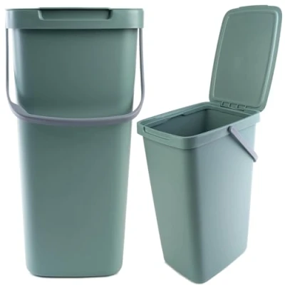 Imagen de KADAX cubo de basura con tapa y asa, plástico, separación rectangular abatible (verde, 20 L)