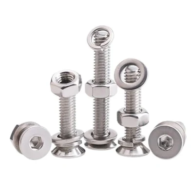 Imagen de RKODRSMG 5/10 Uds M4 SUS304 Cabeza avellanada de Acero Inoxidable Perno Hexagonal Tornillo Tres Combinaciones con arandela Plana Resorte y Tuerca(5Sets M4x80)