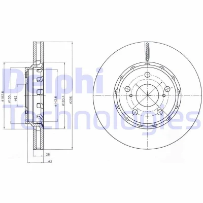 Imagen de DELPHI BG4276 Disco de freno 296 28 5 ventilado aceitado sin procesar cojinete rueda, anillo sensor ABS