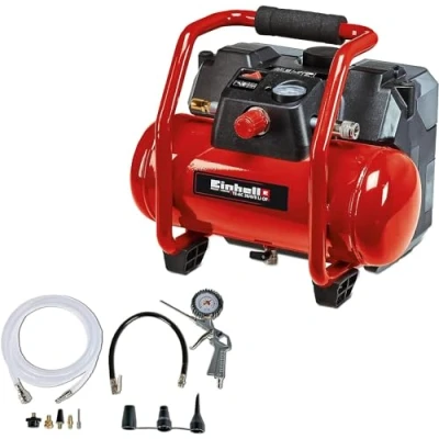 Imagen de Einhell Compresor de batería TE AC 36/6/8 Li OF Set Power X Change (36 V, iones litio, máx. 8 bar, depósito 6 litros, motor sin aceite, incl. accesorios, ni cargador)