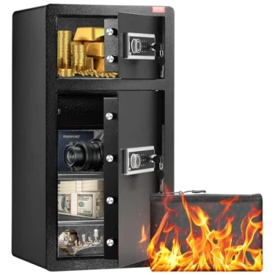 Imagen de VEVOR Caja Fuerte de 155,74 L con Puertas Dobles, Cerradura Llave y Contraseña, Bolsa Ignífuga, Estante para Llaves, Luz LED 2 Divisores Ajustables Extraíbles Dinero, Documentos, Negro