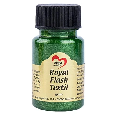 Imagen de Ideen mit Herz pintura textil metalizada Royal Flash Color Metálico de Alto Brillo Adecuado para tejidos y telas Claros Oscuros Camisetas, Bolsos, Ropa 50 ml (verde)