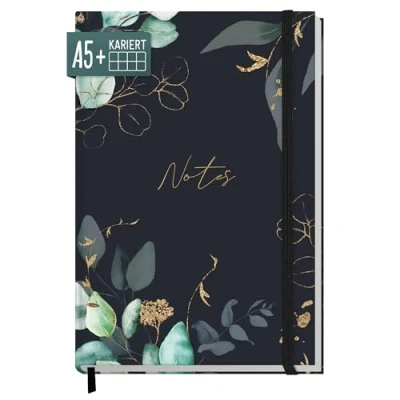 Imagen de Trendstuff by Häfft Cuaderno A5+ a cuadros con banda elástica (flores de luna, 156 páginas, 78 hojas), sostenible y respetuoso el medio ambiente
