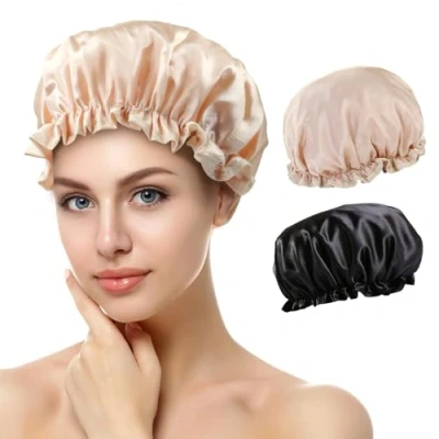 Imagen de Gorro Ducha Mujer, Gorros de Impermeables, Shower Cap Reutilizables con Banda Elástica, para Salón, Spa, Viajes, Hotel, Cocina (H)