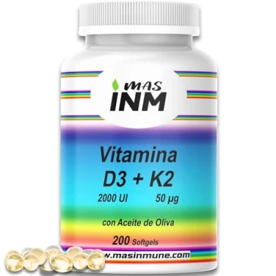 Imagen de Vitamina D3 y K2 2000 UI con Aceite de Oliva 200 Perlas + 6 Meses Alta Biodisponibilidad Apoya al Sistema Inmunológico Huesos Músculos Vegano Sin Aditivos Masinmune