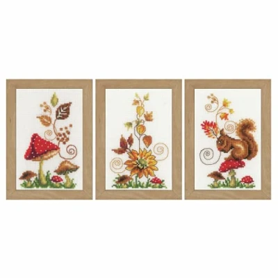 Imagen de Vervaco Herbstidylle 3er Set Kit de Punto Cruz en Miniatura, algodón, Multicolor, ca. 8 x 12 cm / 3,2&quot; 4,8&quot;