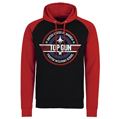 Imagen de Top Gun Licenciado Oficialmente Fighter Weapons School Baseball Sudaderas con Capucha (Negro Rojo), Small