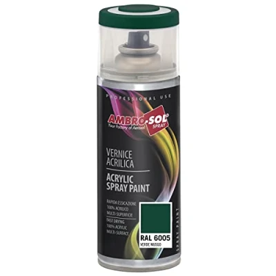 Imagen de AMBRO SOL Pintura acrílica en spray, color Verde Musgo, RAL 6005, resultado profesional múltiples superficies, exteriores e interiores, 400 ml