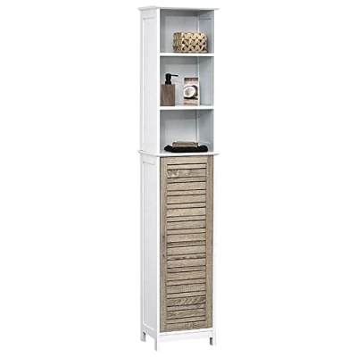 Imagen de Tendance Armario de Tablero DM Estocolmo, con Estructura Alta y 1 Puerta, 3 estantes, Madera, Roble Blanco