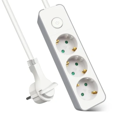 Imagen de EXTRASTAR Regleta Enchufe con 3 Tomas, Alargador Interruptor, m, para El Hogar, La Oficina y Los Viajes, 3680W, 3G*1.5mm², Blanco, 1pc