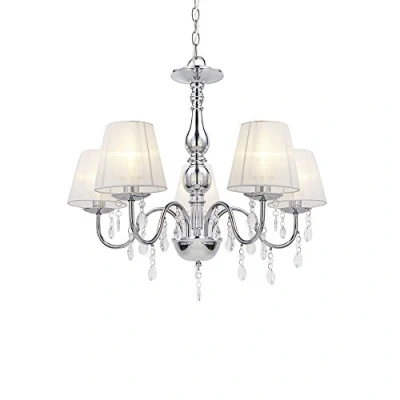 Imagen de lux.pro Lámpara de araña Cristal Blanca E14 Techo Moderna 5 Brazos Cromo