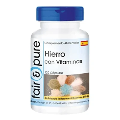Imagen de Fair &amp; Pure® Hierro con Vitaminas Suplemento de Vitamina C, Biotina y B12 Vegano Alta pureza 120 Cápsulas