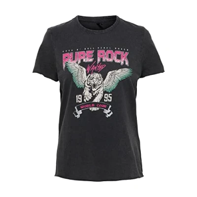 Imagen de Only Onllucy Reg S/S Top Jrs Noos Camiseta, Black/Pure Rock, S Mujer