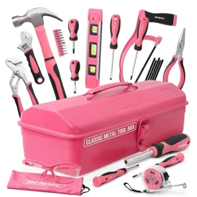 Imagen de Hi Spec caja de herramientas retro rosa con una variedad rosas que toda mujer necesita también adecuada para niñas, todo en elegante metal