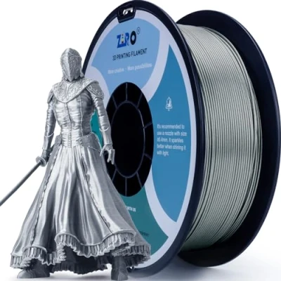 Imagen de Filamento de impresora 3D ZIRO PLA Diamant Series 1.75 1KG (2.2lbs), precisión dimensional +/ 0.05mm,Plata