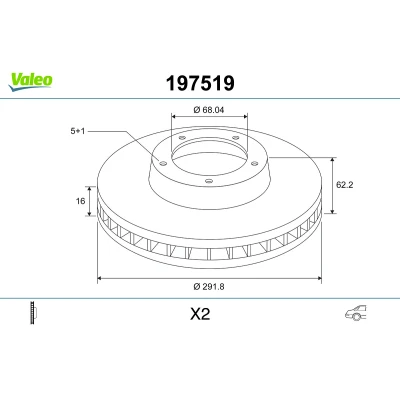 Imagen de VALEO 197519 Disco de freno Eje trasero 292 16 5 ventilado NISSAN: Qashqai / Qashqai+2 I, Juke, X Trail, RENAULT: Koleos I