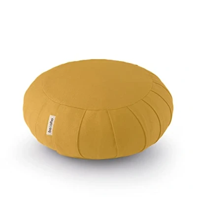 Imagen de basaho Classic Zafu Cojín de Meditación Algodón Orgánico (Certificación OCS) Cáscara Trigo Sarraceno Funda Extraíble Lavable (Mostaza)