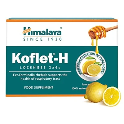 Imagen de Himalaya Herbals Koflet H Lozenges Lemon Flavor Fortified with Honey, Ginger and Essential Oils, Cough Drop for Warming Relief Soothing Throat Comfort, Herbal Active Formula 12