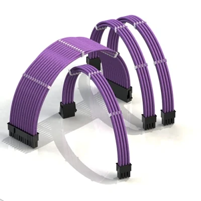Imagen de LINKUP AVA 30cm Cable con Manguito Prolongación de para Fuente Alimentación Kit Alineadores┃1x 24P (20+4) MB┃1x 8P (4+4) CPU┃2X (6+2) GPU┃300mm Púrpura
