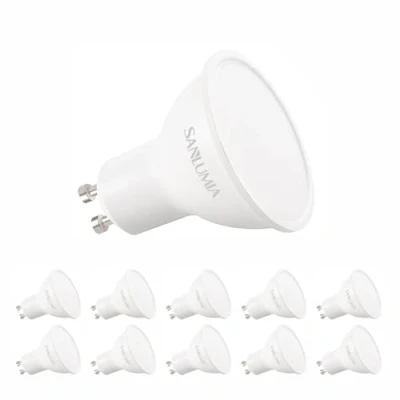 Imagen de Sanlumia Bombillas LED GU10, 8.6W = 100W Halógena, 880Lm, Blanco Cálido (3000K), 100 ángulo de haz, Iluminación Techo para Cocina, Oficina, o Baño, Paquete 10