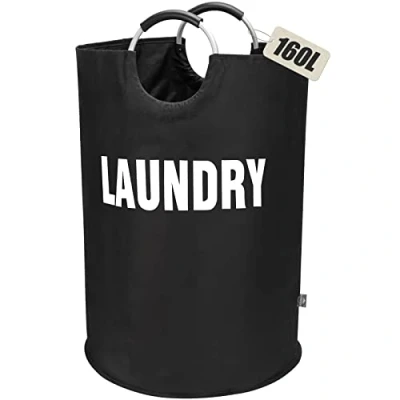 Imagen de DOKEHOM 160L Bolsas Cestos para la colada (7 Colores), Gran servicio de lavandería, plegable bolsa lavado ropa Bin (Negro)