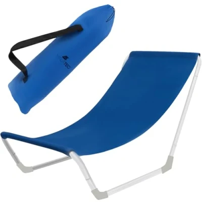 Imagen de MT MALATEC Tumbona de playa con bolsa transporte, plegable, soporta hasta 110 kg, resistente al agua, jardín, tarasa, playa, camping, acero, color azul 23563