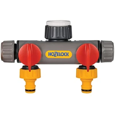 Imagen de Hozelock Conector para Grifo Exterior 2 Salidas con racord Universal.