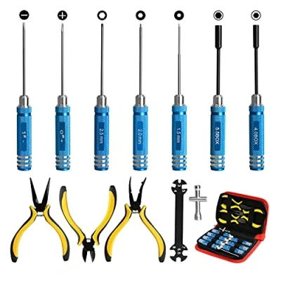 Imagen de 12Pcs RC Coche Herramientas Juego de destornilladores con alicates Llave tubo Hobby Juegos para Drone Avión Helicóptero Herramienta reparación (Azul)