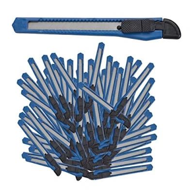 Imagen de Relaxdays, Azul Set de 100 cúteres, Biselado, Cuchillas 9 mm, para Cajas o Manualidades, Acero Inoxidable, 1 x 13 1,8 cm