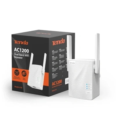 Imagen de Tenda A18 Repetidor WiFi AC1200, Doble Banda 5 GHz y 2.4 GHz, Amplificador Extensor, Modo de Punto Acceso, Puerto LAN Ethernet, Antenas externas 2 dBi, WPS botón, señal LED, fácil configuración