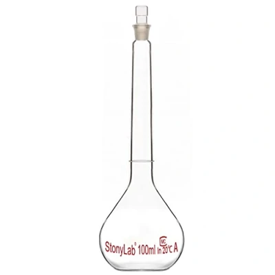 Imagen de stonylab Frascos Volumétricos de Laboratorio, Matraz Aforado Clase A con Tapón Vidrio, Pared Pesada Vidrio Borosilicato Tolerancia, ±0,10ml, 100ml