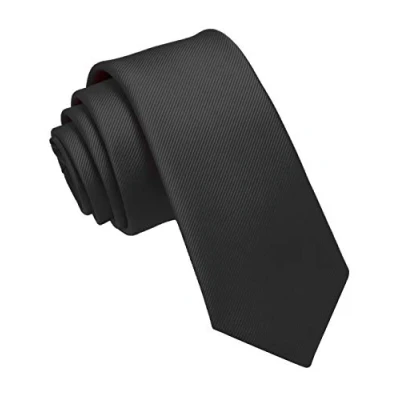 Imagen de JEMYGINS Corbata de Hombre Ajustada Color Sólido a Rayas Diagonales 6 cm Ancho Negro
