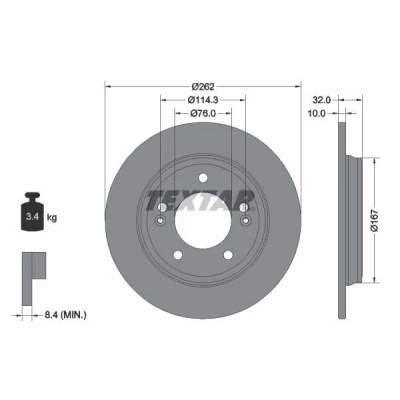 Imagen de TEXTAR 92314403 Disco de freno 262 10 05/07 114,3 macizo revestido sin perno sujeción rueda, buje rueda HYUNDAI: Ioniq, i20 III