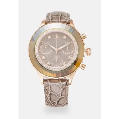 Imagen de Swarovski Reloj Octea Chrono, Fabricado en Suiza, Correa de piel, Gris, Acabado tono oro rosa