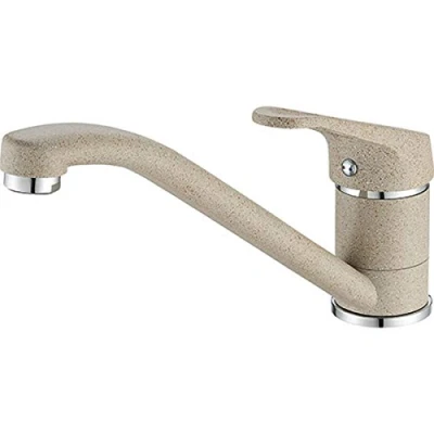 Imagen de Grifo de cocina alta presión, Franke, 115.0275.351, hecho fragranite, con boquilla fija, color blanco, beige, 115.0275.332