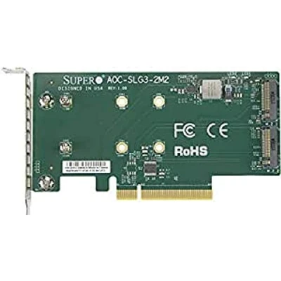 Imagen de Supermicro AOC SLG3 2M2 Tarjeta de Interfaz/Adaptador M.2 Interno Tarjetas Interfaz y adaptadores (PCIe, M.2, Perfil bajo, PCIe 3.0, Verde, 10 55 C)