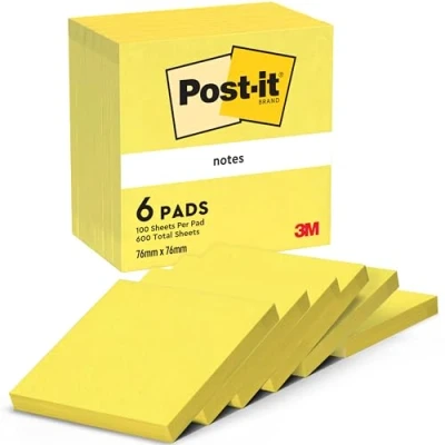 Imagen de Post It Notas, Amarillo Neón, 76 mm x mm, 100 Hojas/Bloc, 6 Blocs/Paquete