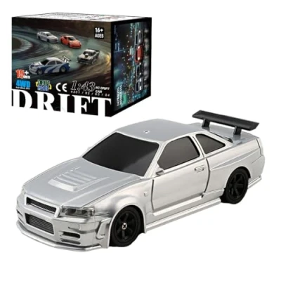 Imagen de SHOYDID RC Electric Mini Racing Drift Car Model con kit de luces escala 1/43 2.4G completo proporcional (RTR Versión/Plata)
