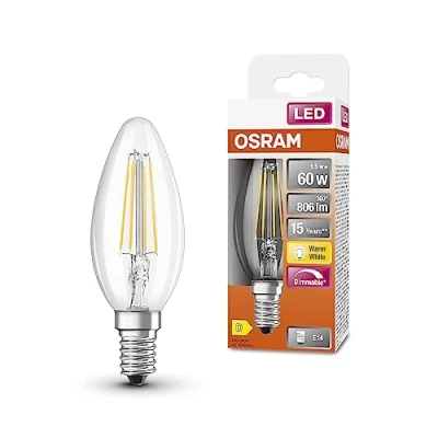 Imagen de OSRAM Lámpara LED Dimmable de SUPERSTAR CLÁSECTA B60 para base E14, forma vela, Fil, 806 lúmenes, blanco cálido (2700k), reemplazo bombillas 60W convencionales, 1 paquete