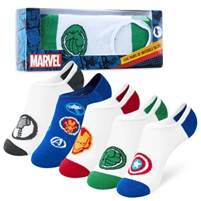 Imagen de Marvel Calcetines Tobilleros para Niño, Pack de 5 Regalos Avengers Niños (Blanco/Multi, 35 40)