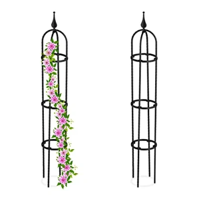 Imagen de Relaxdays Obelisco Flores, Set 2, 100cm Altura, Soporte Plantas Trepadoras, de Metal, Torre para Rosales Vertical, Negro