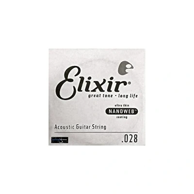 Imagen de Cuerda de guitarra acústica individual Elixir® Strings bronce en proporción 80/20 con recubrimiento NANOWEB® (.028)