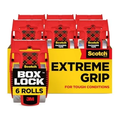 Imagen de Scotch Box Lock Cinta de embalar 6 Rollos con dispensadores, 48 mm x 20,3 m Adhesiva Calidad para Cerrar Cajas, Cartones y Paquetes