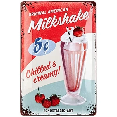 Imagen de Nostalgic Art Cartel de Chapa Retro USA Milkshake Idea Regalo para la Cocina, metálico, Diseño Vintage decoración Pared, 20 x 30 cm