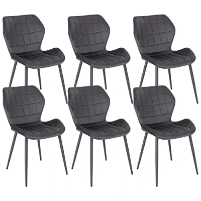 Imagen de WOLTU 6X Sillas Comedor, Silla Cocina con Respaldo en Funda Terciopelo, Nordica para Dormitorio, Salón y Estructura Metal, Gris Oscuro, BH356dgr 6