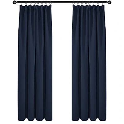 Imagen de Deconovo Cortinas Opacas Telas Termicas Aislantes Frio Calor Ruido Luz Rayos UV para Salon y Dormitorio Conjunto de 2 Piezas 168 x 229 cm Azul Marino