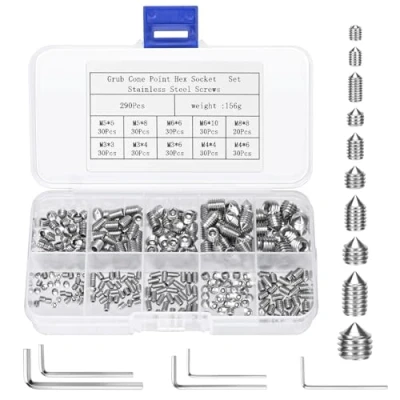 Imagen de 290 Piezas Tornillos de Cabeza Esférica Cónica, Juego Allen M3/M4/M5/M6/M8, Privados, Manija Puerta con 5 Llaves Hexagonales