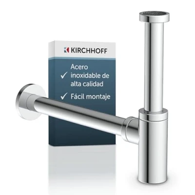 Imagen de Kirchhoff Design sifón, desagüe, juego de desagüe para lavabo y lavabo, sifón olores con abertura limpieza, botellas, tubo 98166210, cromado